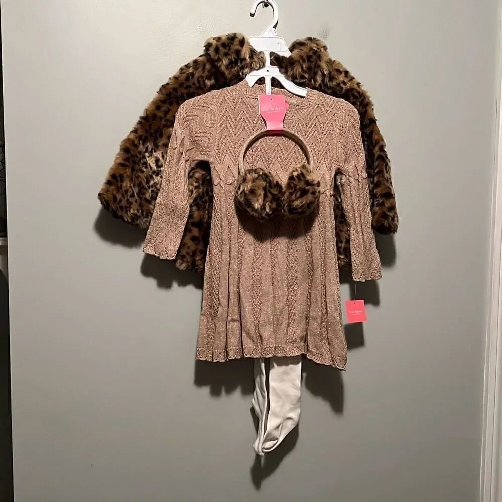 Isaac Mizrahi Baby Animal Print, Fur Jacket and Earmuffs, Dress 4-Piece SetSize